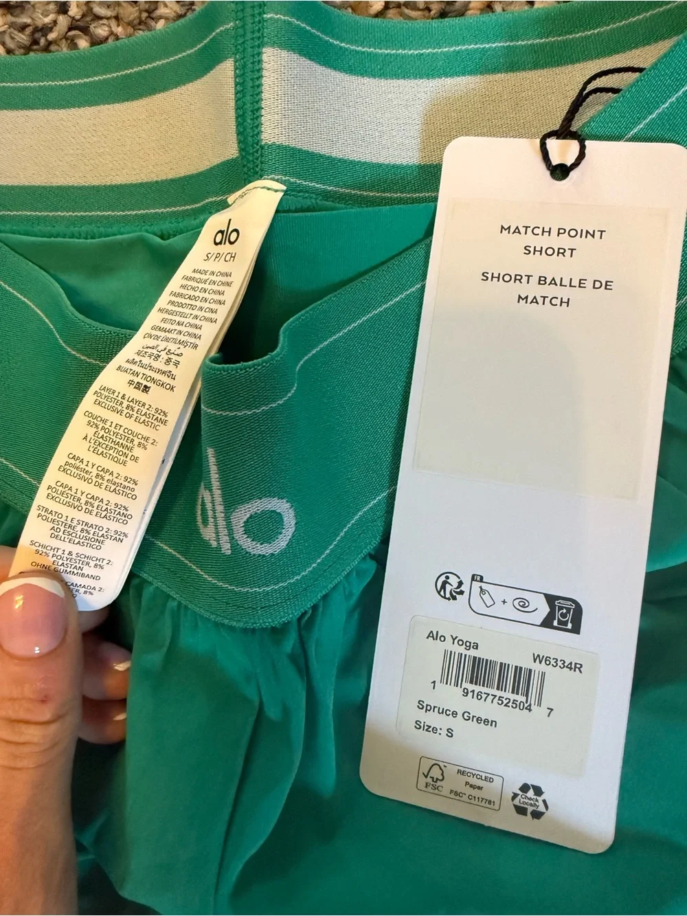 NWT ALO YOGA Spruce Green Set: Match Point Shorts and Splendor Bra